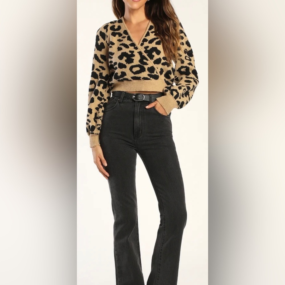 NWT LuLu’s Leopard Print Surplice Cropped Sweater. Size Medium
